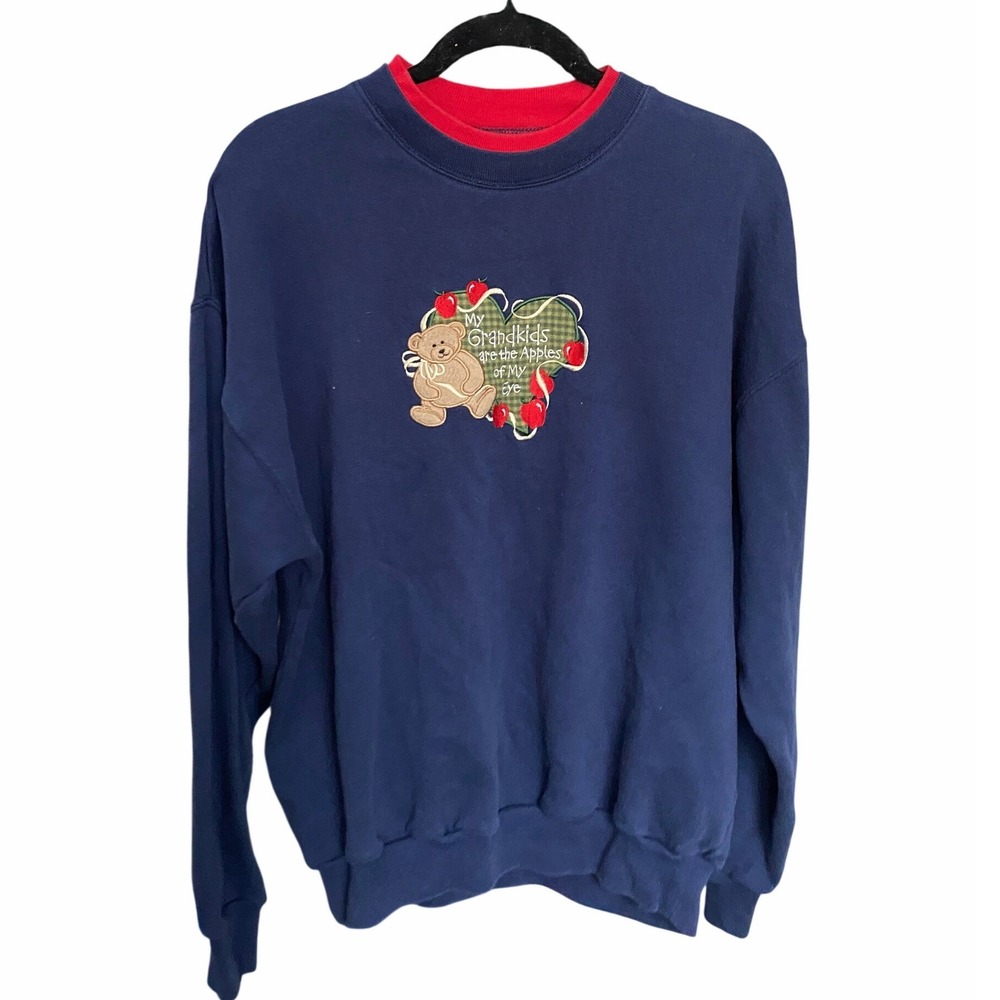 Vintage‎ 1990s Embroidered Grandma Teddy Bear Crewneck Sweatshirt Large Gingham